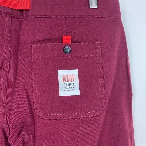 Topo Designs Womens Climb Pants Size L Organic Cotton Outdoor Hiking NWT Burgund - Picture 12 of 15